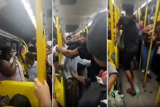 Mulher defeca em ônibus, leva chute e joga fezes em agressor