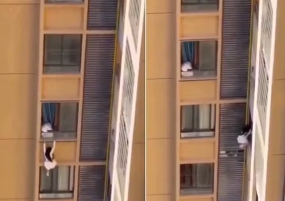 Vídeo de 'amante' fugindo pela janela no 10º andar de prédio viraliza na China