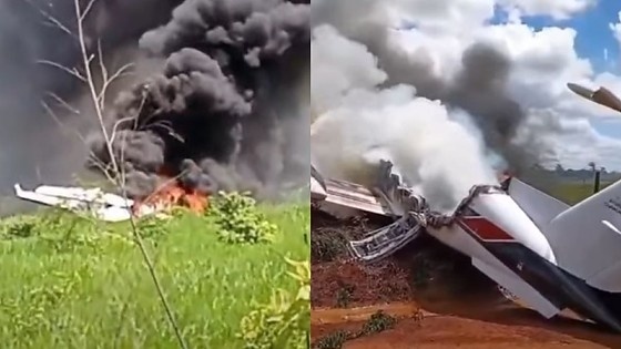 Avião com deputado federal e vereador faz pouso forçado e pega fogo