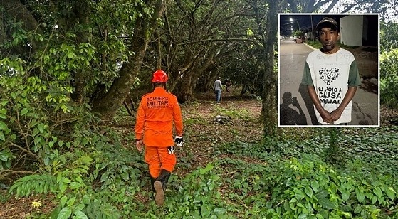 Bombeiros continuam buscas por homem desaparecido em área de mata