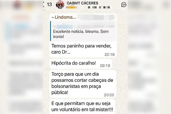 Advogado de Cáceres sugere 'cortar cabeças de bolsonaristas'
