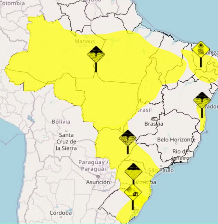 Após dias de calor intenso, semana começa com alerta de tempestade em boa parte do país