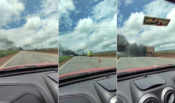 Incêndio atinge vagão de carreta na BR-163 em Nova Mutum