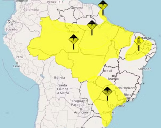 Inmet coloca quase todo o país sob alerta amarelo para chuvas intensas; veja