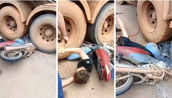 Motociclista é arrastado e fica preso entre pneus de carreta em Vera