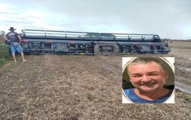 Trabalhador morre esmagado por plataforma de colheitadeira em fazenda de Mato Grosso