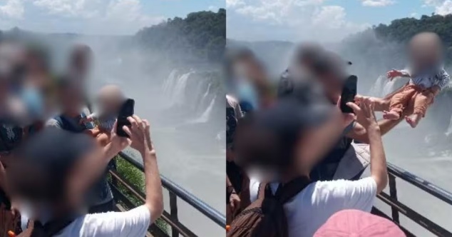 Homem arrisca vida de bebê para foto em mirante das Cataratas do Iguaçu