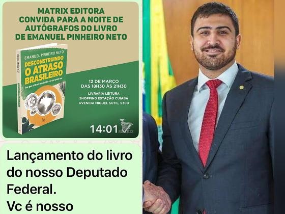 Emanuelzinho lança livro em Cuiabá nesta quinta-feira