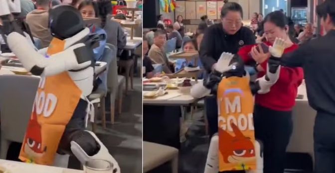 Robô dançarino perde o controle e precisa ser contido em restaurante