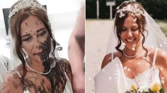 Cunhada não convidada a cerimônia aparece, ataca noiva e joga tinta preta no vestido de casamento