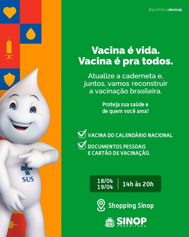 Prefeitura promove vacinação neste sábado (18) e domingo (19) no Shopping Sinop