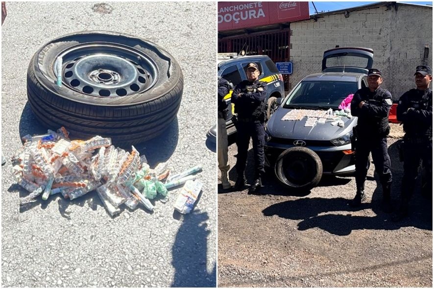 Casal é preso com canetas emagrecedoras em pneu de carro