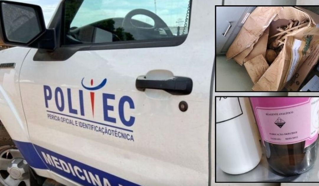 Interditado IML com ossos junto a material de limpeza