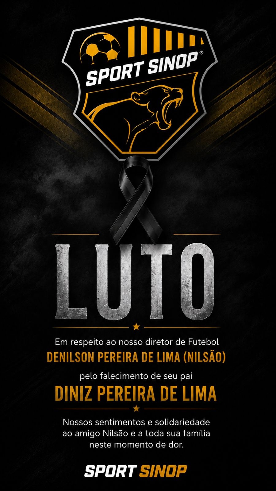 Diretor de futebol do Sport Sinop perde o pai meses após a morte da mãe