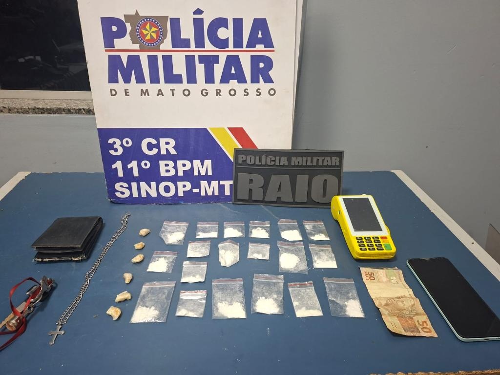 Companhia Raio apreende porções de cocaína e prende homem por tráfico em Sinop