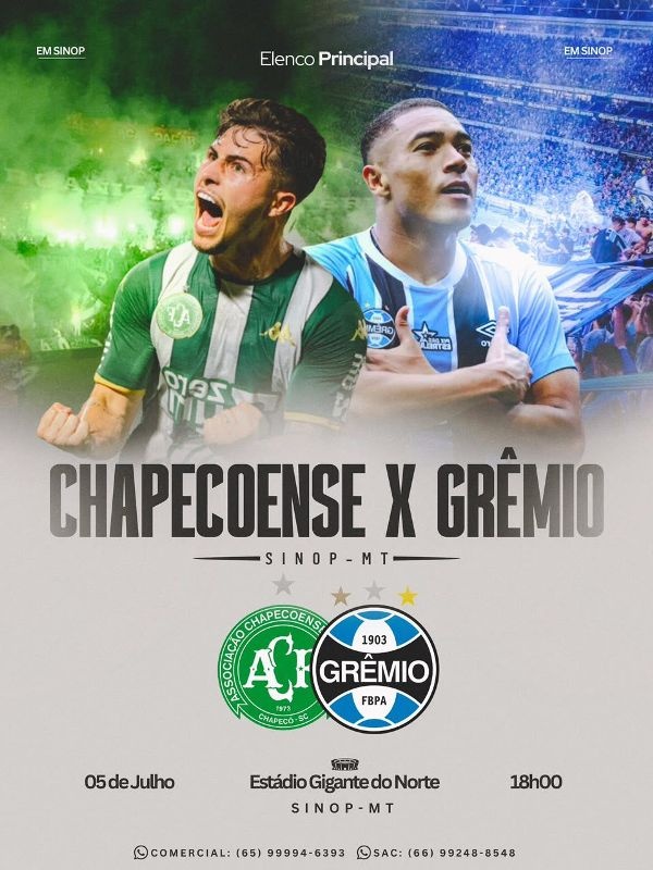 Sinop recebe amistoso entre Grêmio e chapecoense