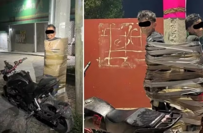 'Batman' mexicano é procurado pela polícia após amarrar a postes acusados de roubar motos