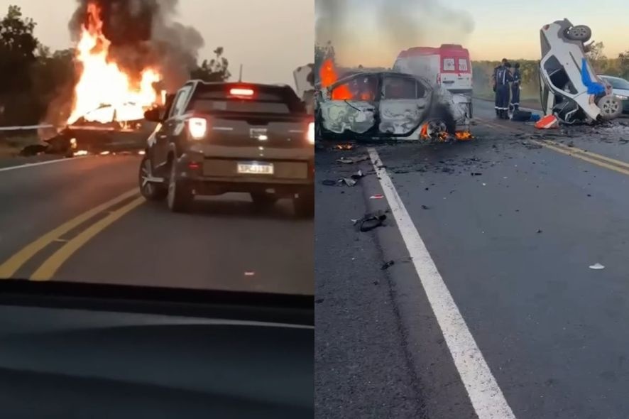 Acidente deixa quatro pessoas mortas na MT-010; carro pega fogo