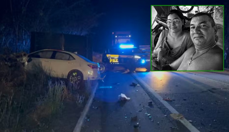 Pai e filha morrem após moto bater em carro na BR-070 em Cáceres
