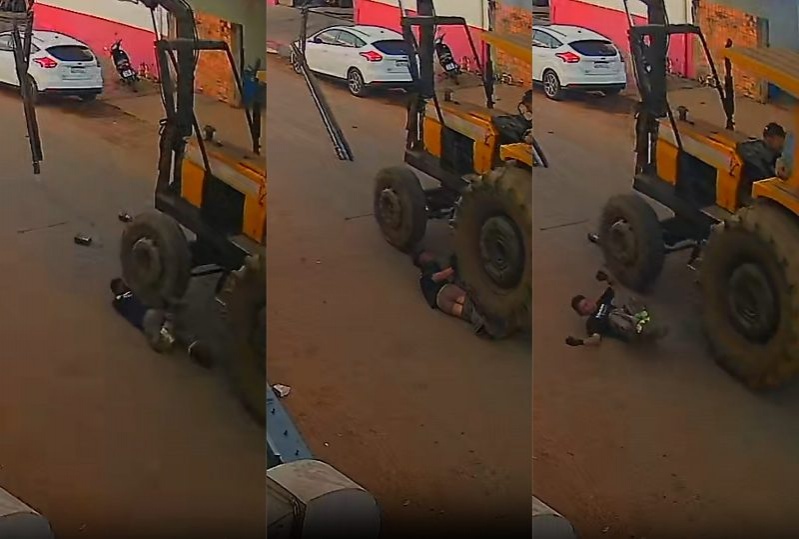 Trabalhador de 20 anos é atropelado por trator e escapa de ter a cabeça esmagada em MT