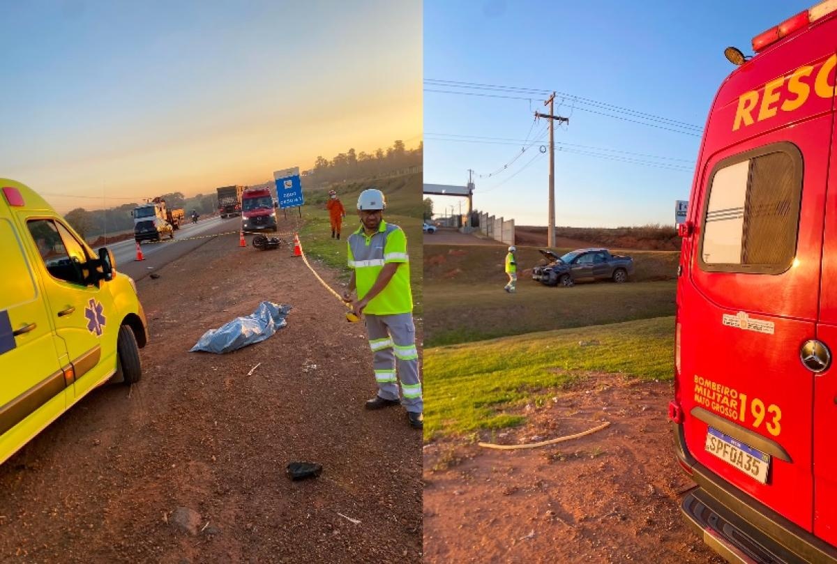 Acidente entre moto e Toro deixa um morto e dois feridos na BR-163 em Sorriso